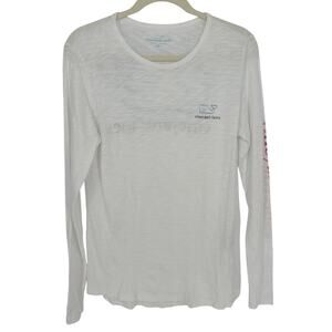 vineyard vines Long Sleeve Graphic T-Shirt White Blue Whale Print Crew Neck XS